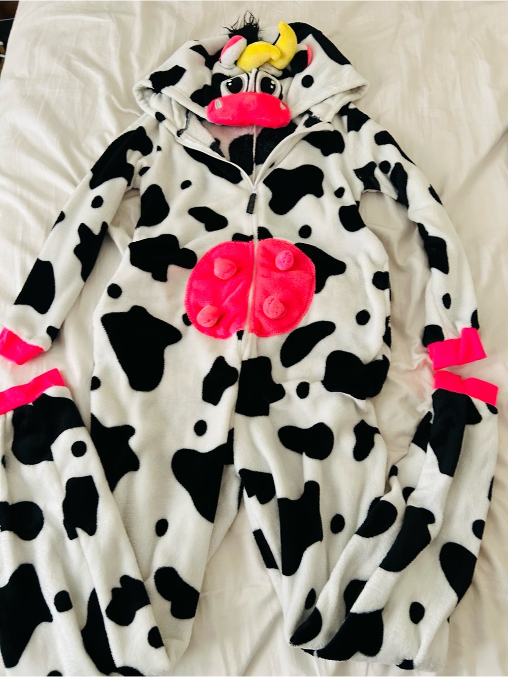 Secret Treasures Black & White Cow-Print Onesie with Pink and Yellow Accents